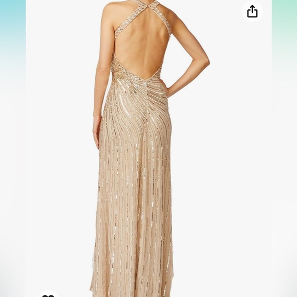 Adrianna Papell flutter dress halter keyhole gold size 4 - Picture 6 of 8